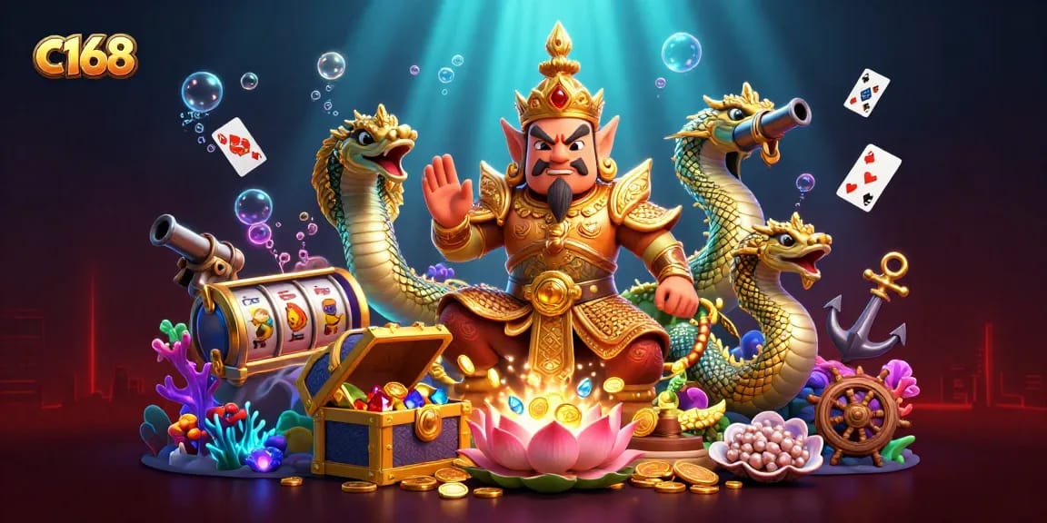 C168 enhances gaming with vibrant illustrations of epic casino elements and thrilling action.