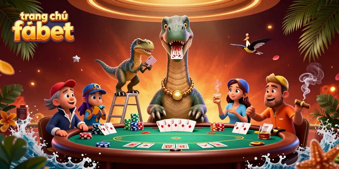 Experience the excitement at trang chủ fabet with lively poker action featuring a dinosaur dealer.