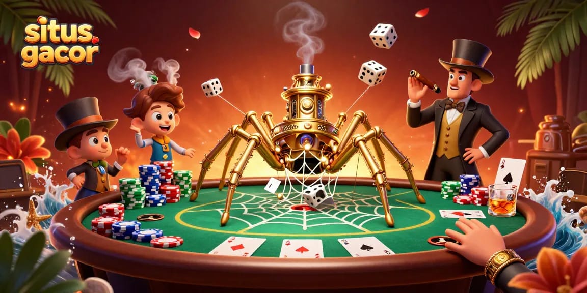 Engage in situs slot gacor with a whimsical steampunk scene of chance and strategy