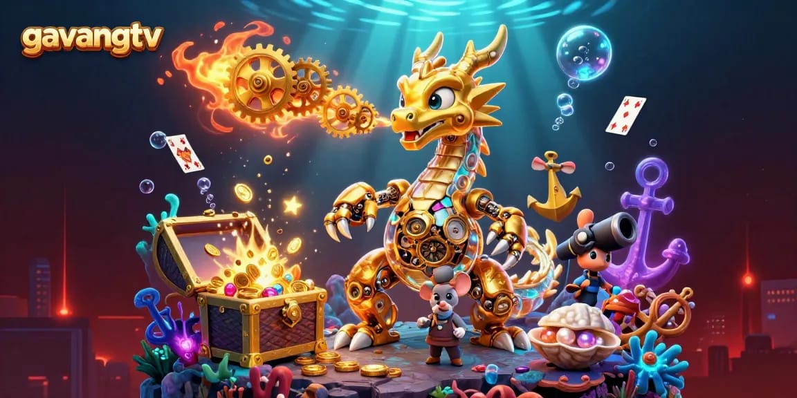 Experience the thrill of gambling with gavangtv's vibrant 3D casino scene filled with treasure and excitement.