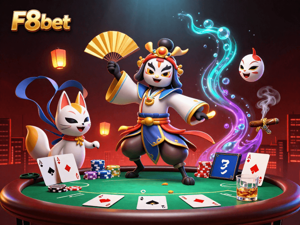 Experience thrilling gameplay with F8bet at this vibrant online casino illustration.