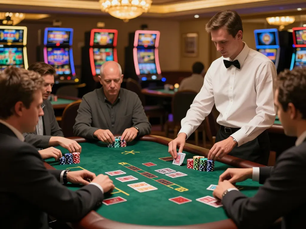 Players enjoying blackjack at Trang Chủ Jun88, showcasing a vibrant casino atmosphere.
