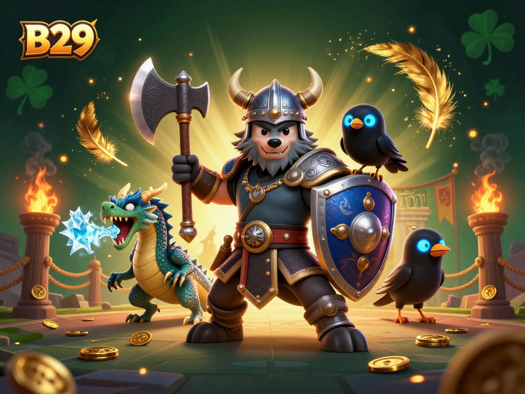 Experience thrilling B29 adventures with fierce Viking warriors and mystical creatures in a vibrant 3D casino.
