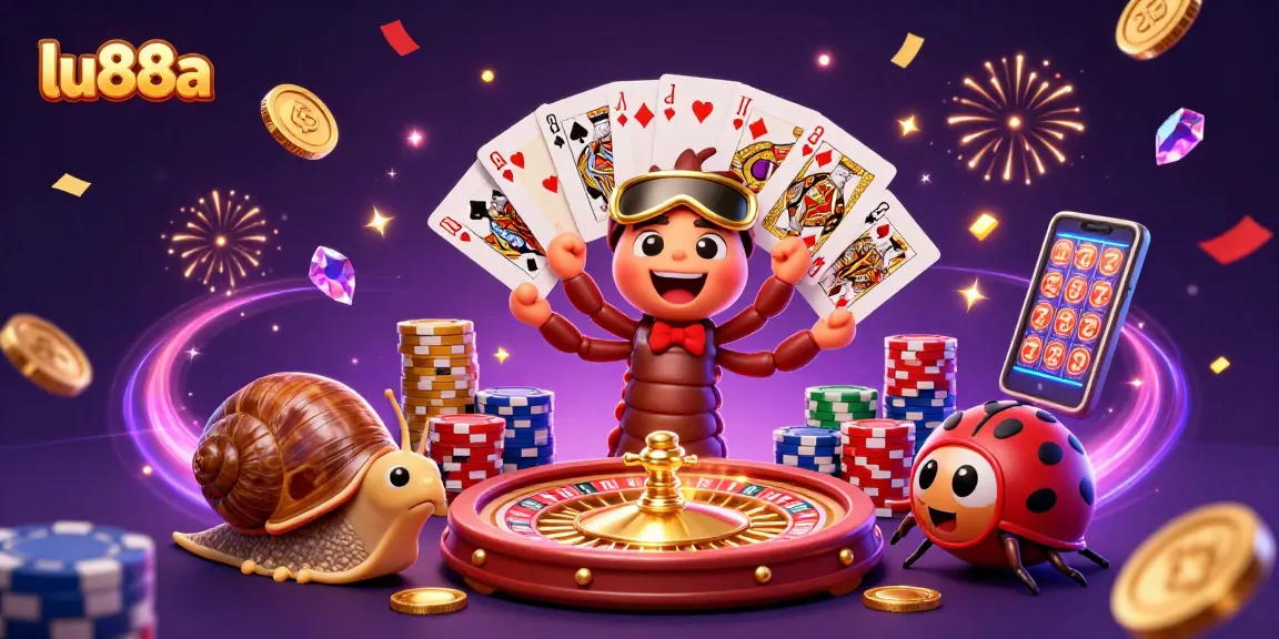 Join the excitement at lu88a with vibrant characters showcasing casino games and dazzling elements.