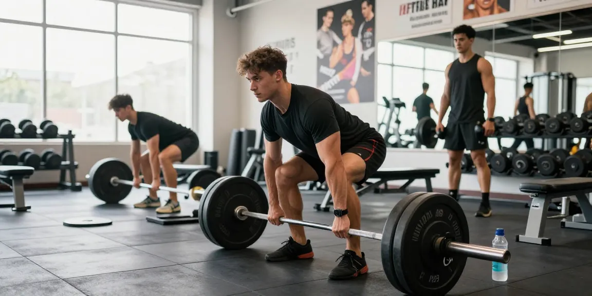 Prime Pharma Steroiden training scene, bodybuilder lifting weights in a vibrant gym