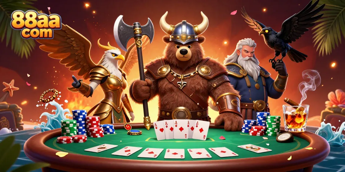 Experience thrill with 88aa com as Viking legends face off at a dynamic poker showdown.