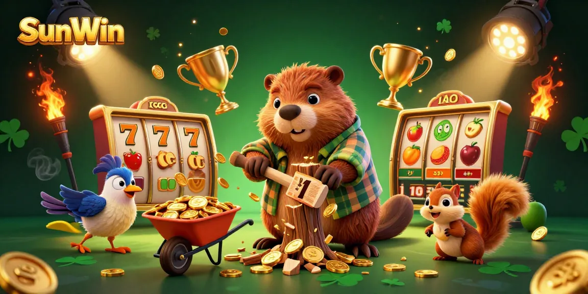 SunWin reels rain golden coins as the beaver chops, showcasing thrilling casino excitement.