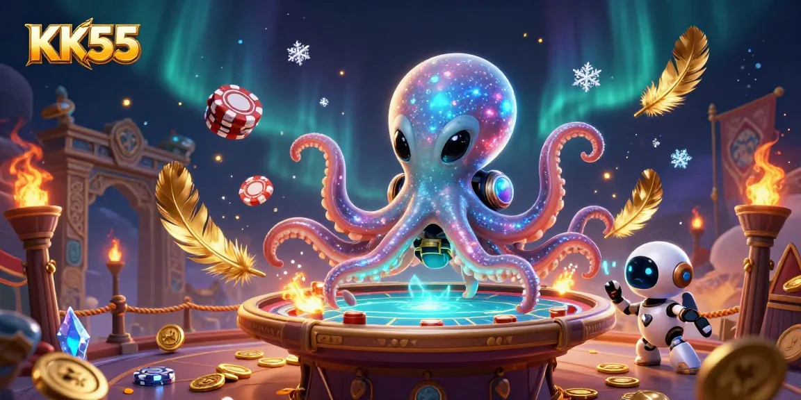 Play poker with KK55's 3D alien octopus, surrounded by remarkable casino elements.