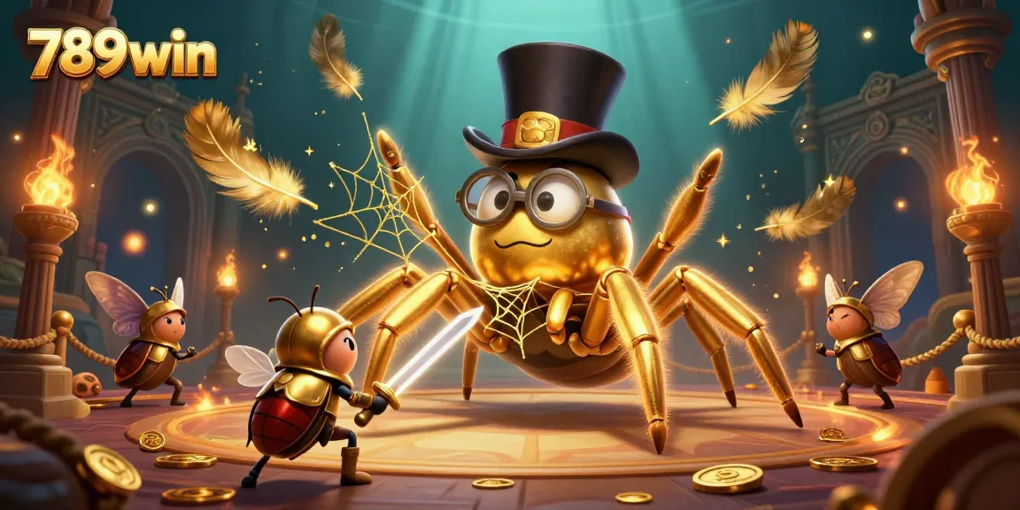 Experience thrilling action at 789win with a unique casino scene featuring a golden tarantula and beetle knight.