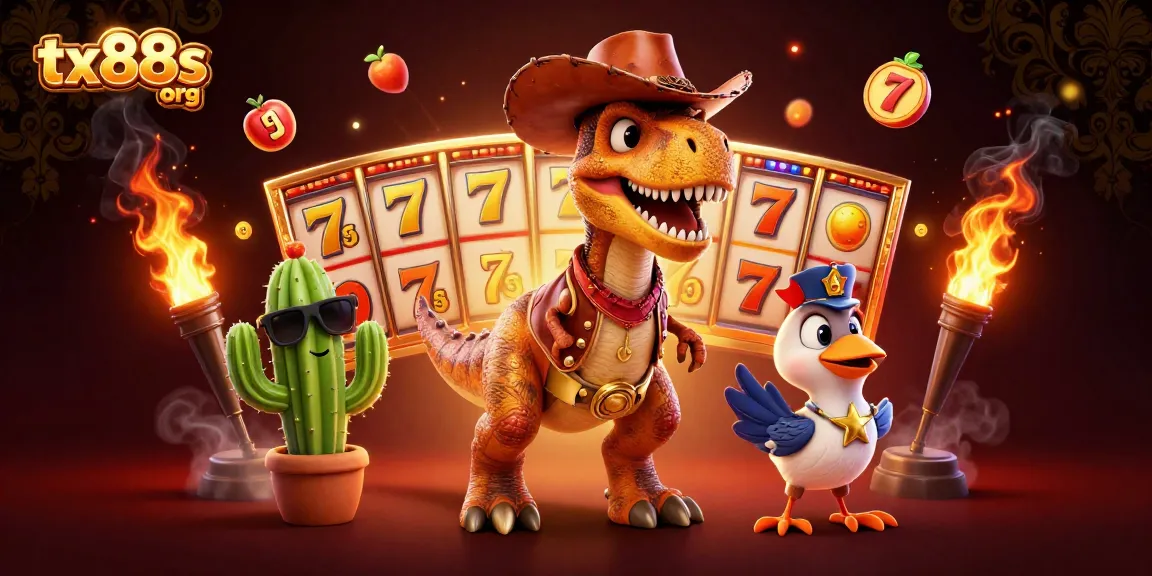 Experience dynamic slots excitement with tx88s org, featuring lively characters and colorful symbols.