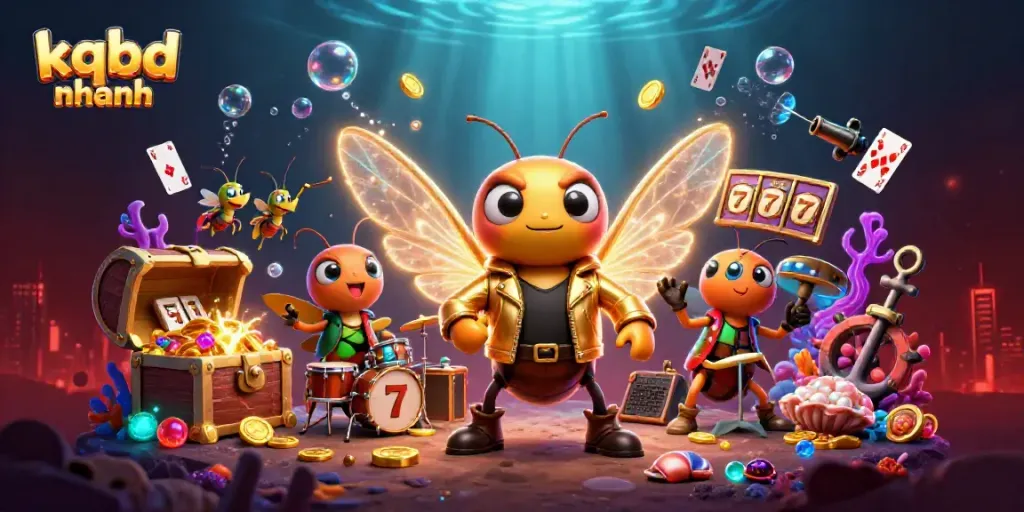 Experience the excitement of kqbd nhanh with a vibrant 3D cartoon scene featuring dynamic characters and gambling elements.