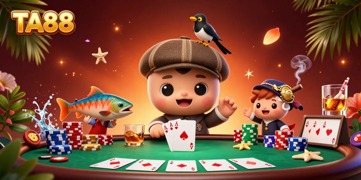 Engage in thrilling gameplay at TA88 with vibrant scenes of poker and fantastical characters.