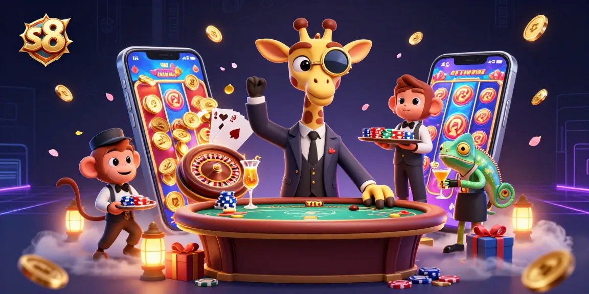 S8 players experience thrilling adventures with a high-roller giraffe, interactive slots, and rich casino ambiance.