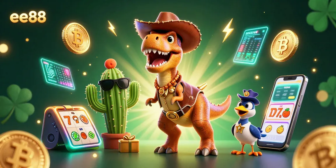 Experience the excitement of ee88 with a vibrant casino scene featuring unique characters and crypto elements.