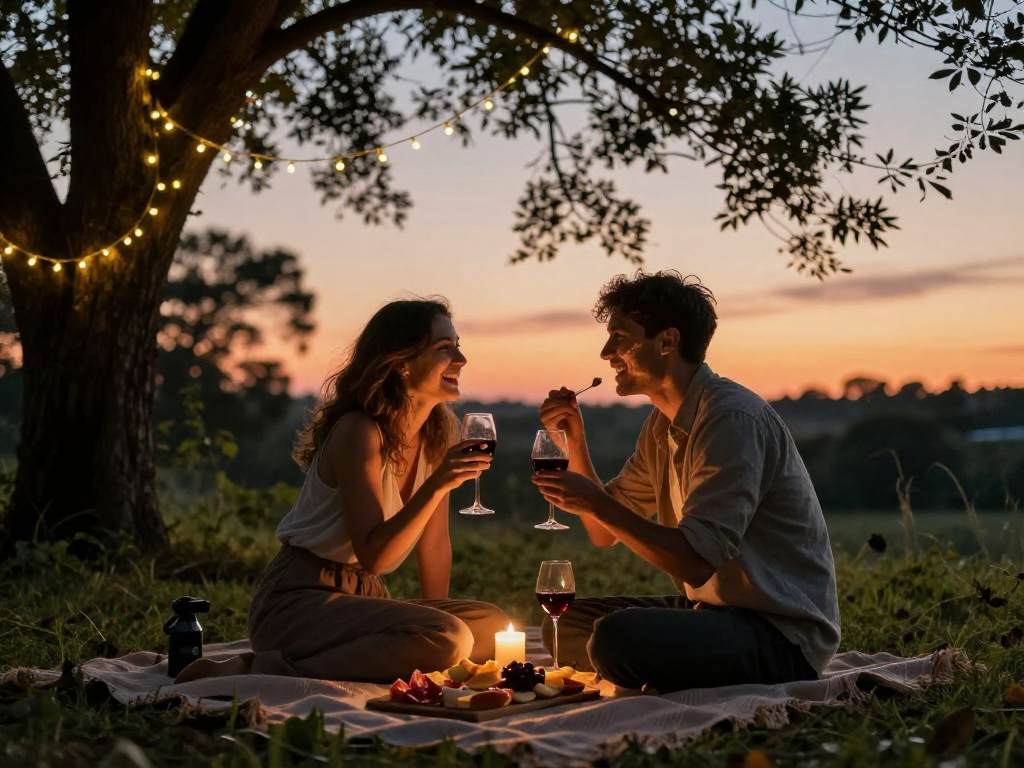 Couple enjoying a romantic date on a picnic blanket, highlighting f168 dating's focus on connection.