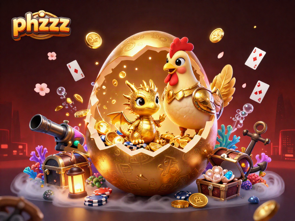 phzzz showcases a golden baby dragon surrounded by poker chips and treasure in a rich casino setting