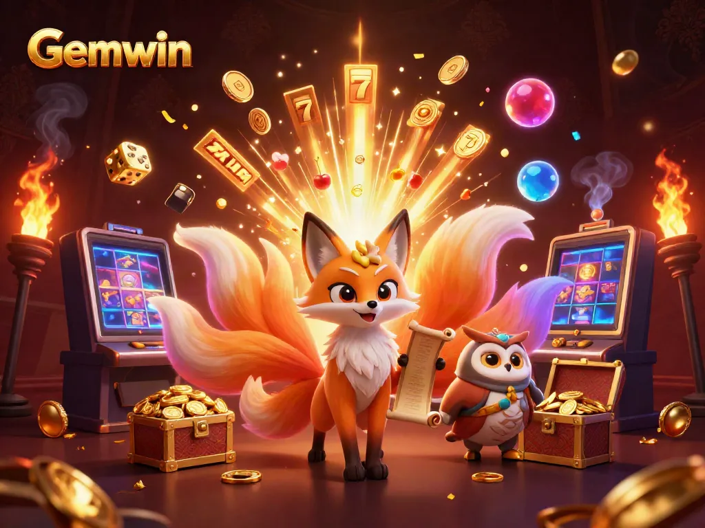 Experience thrilling jackpots and gaming magic with Gemwin's vibrant cartoon casino ambiance.