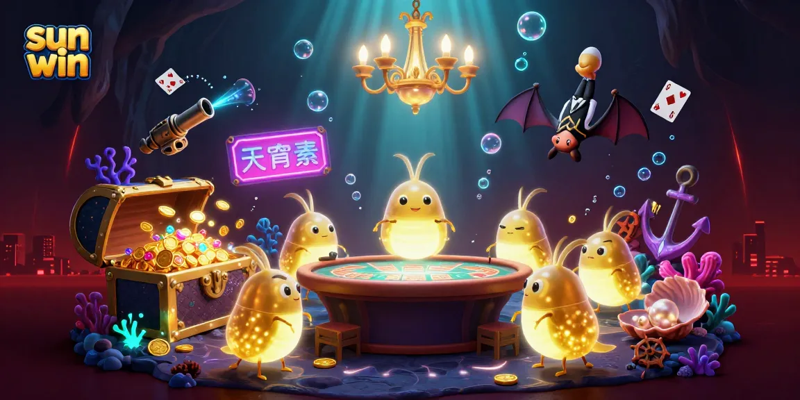 Win at sun win in a vibrant cave casino with glowworms, bioluminescent treasures, and a bat dealer.