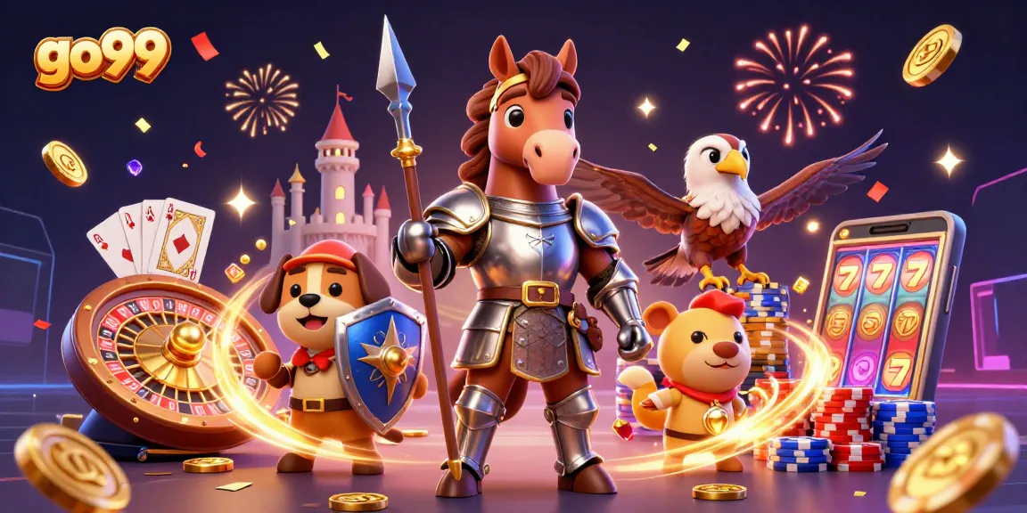 Experience exciting gameplay at go99 with a dynamic scene of medieval characters and casino elements.