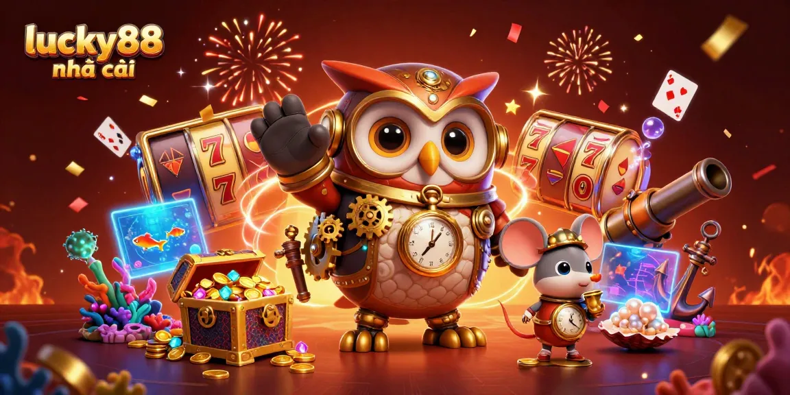 Experience gaming excitement with lucky88 nhà cái featuring vibrant 3D characters and dynamic casino elements.
