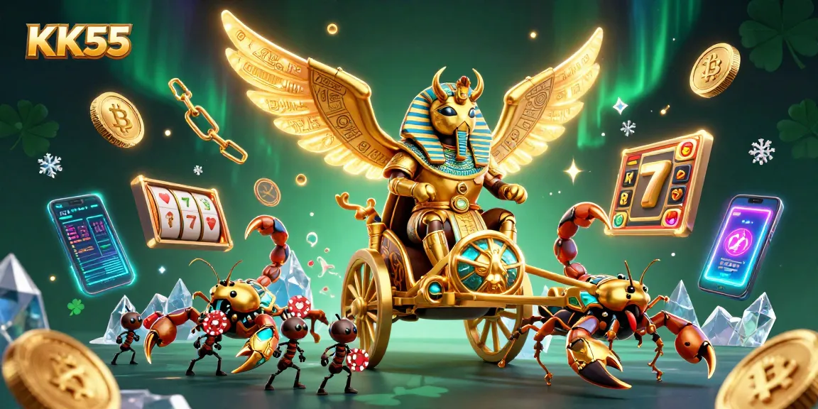Engage in thrilling gambling with KK55's exciting 3D casino illustration featuring a stunning scarab beetle.