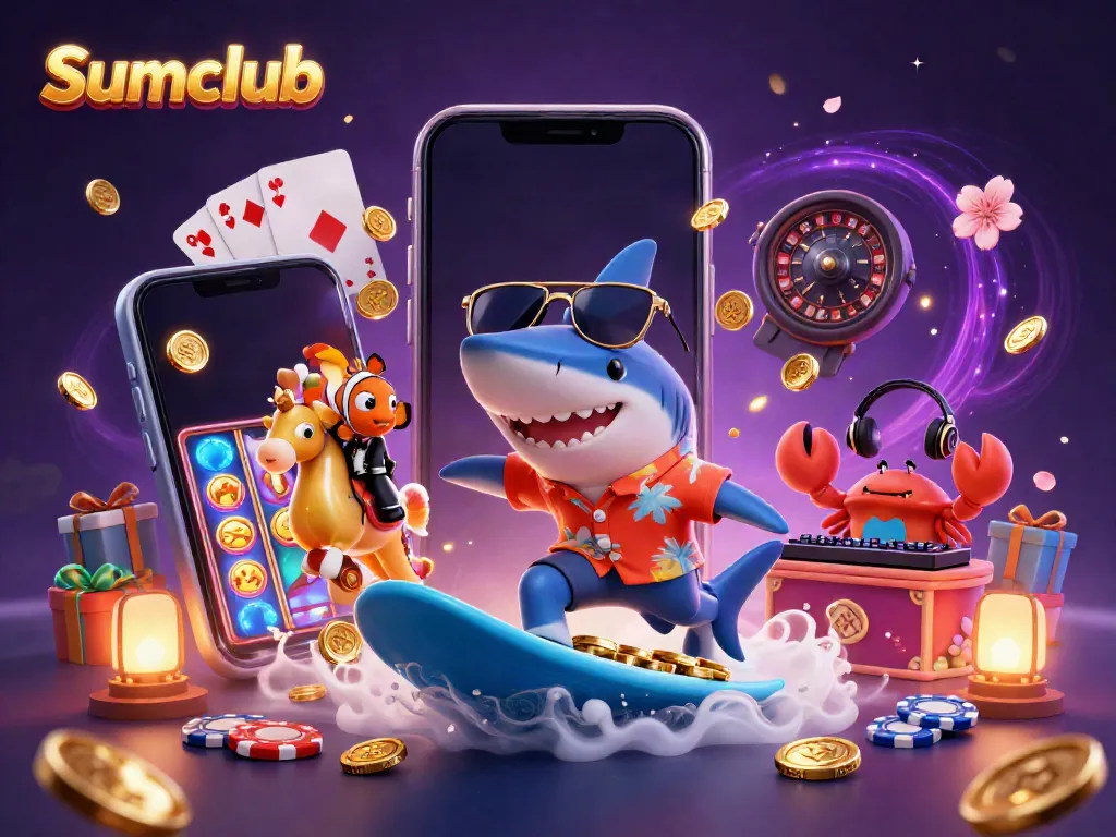Engage in thrilling casino adventures with Sumclub through our vibrant, colorful illustration.
