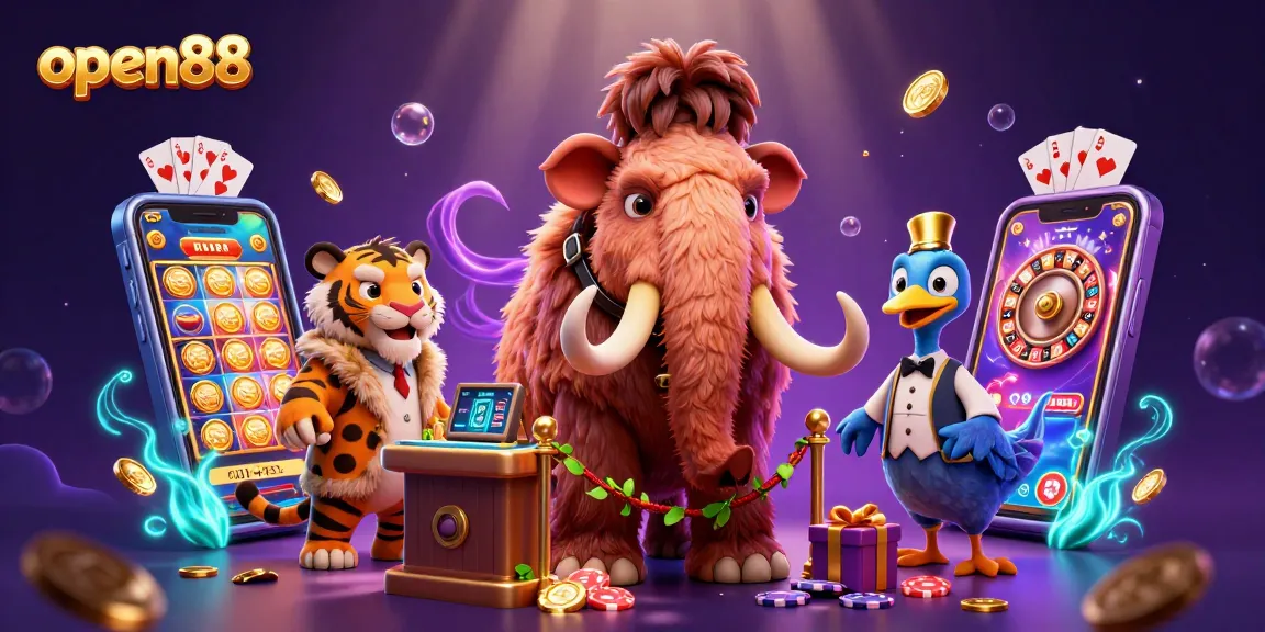 Experience the thrills at open88 with a vibrant casino scene featuring unique characters.