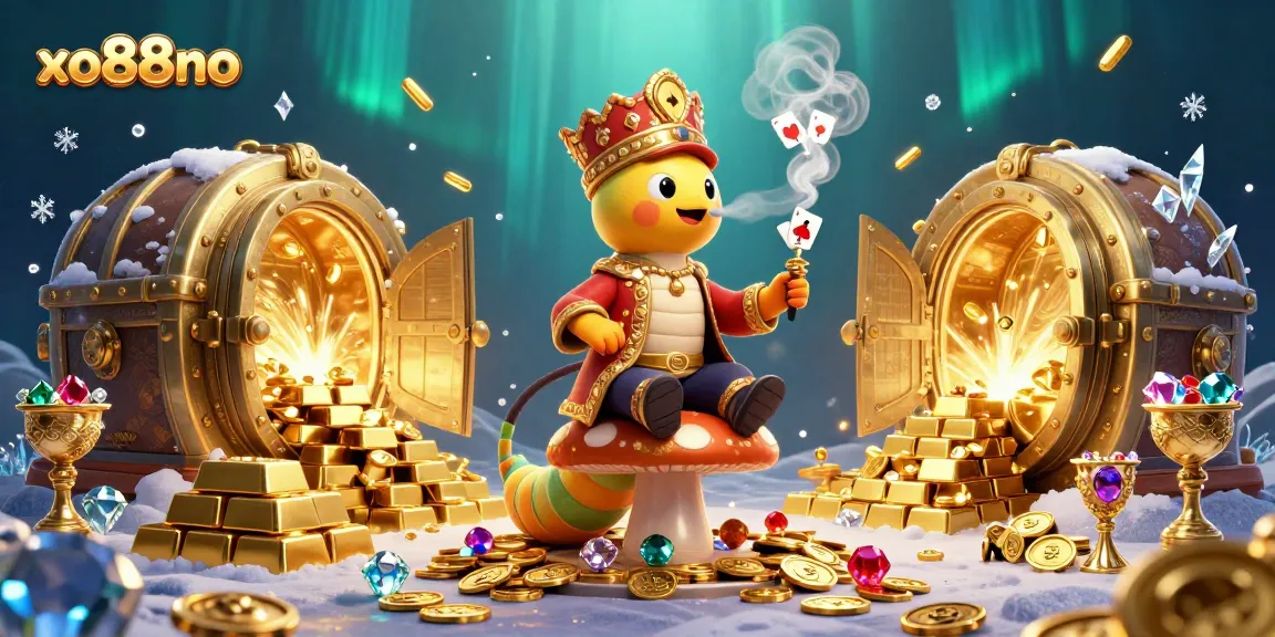 Win big with xo88no's vibrant casino illustration including a magical caterpillar master and treasures.