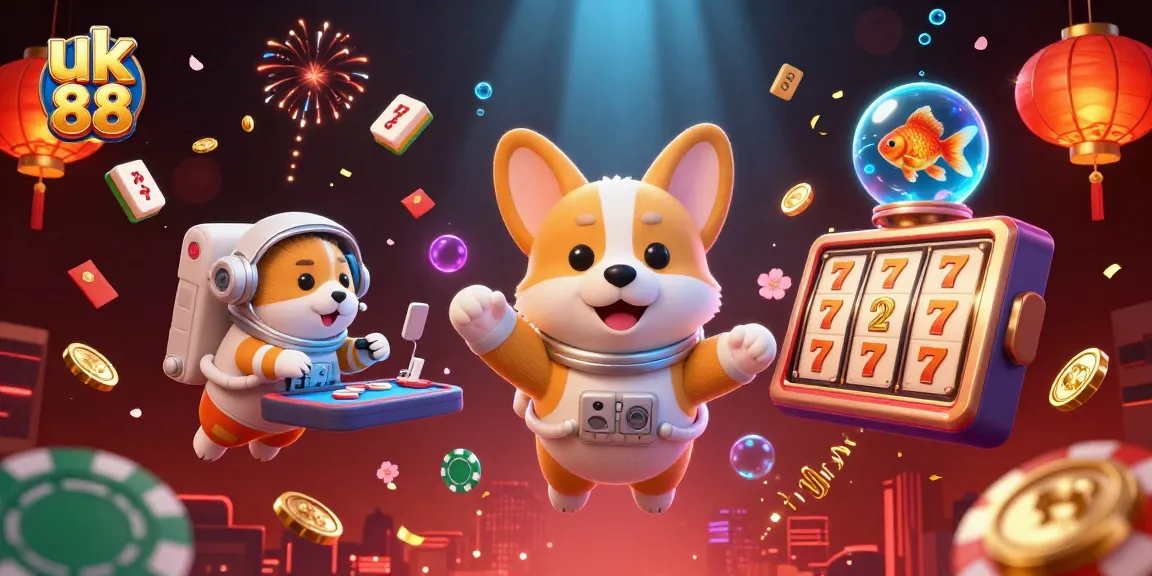Experience exciting slot games at uk 88 with a playful 3D floating casino scene.