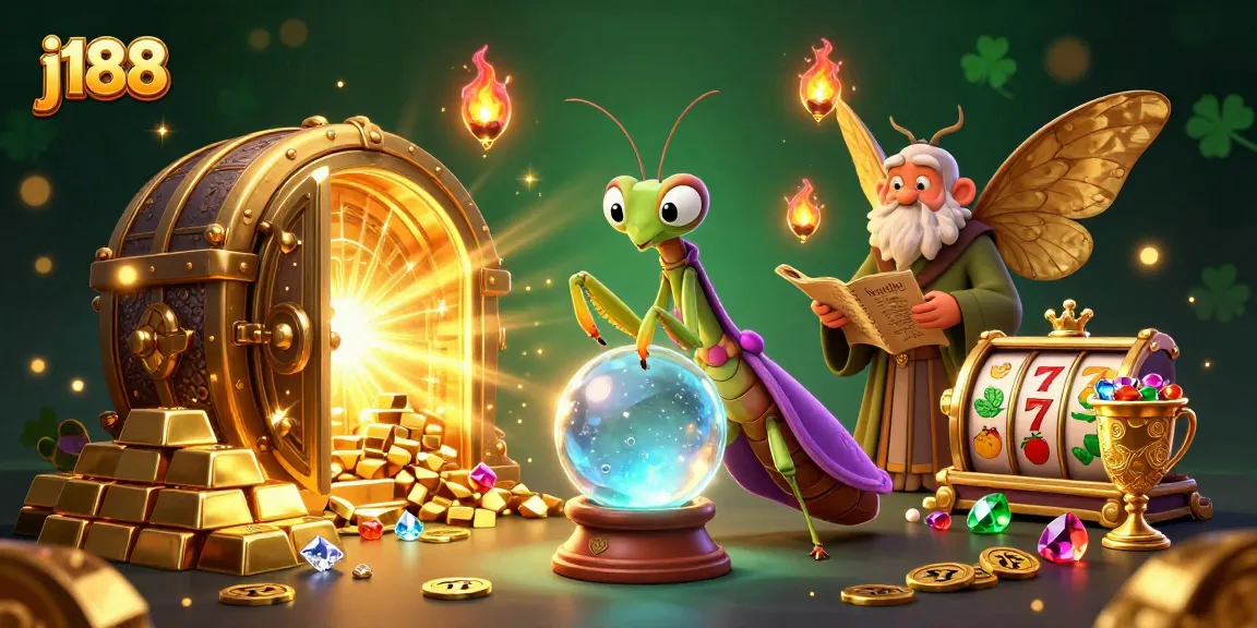 j188 explores fortune with a mystical mantis and treasures in a vibrant casino scene