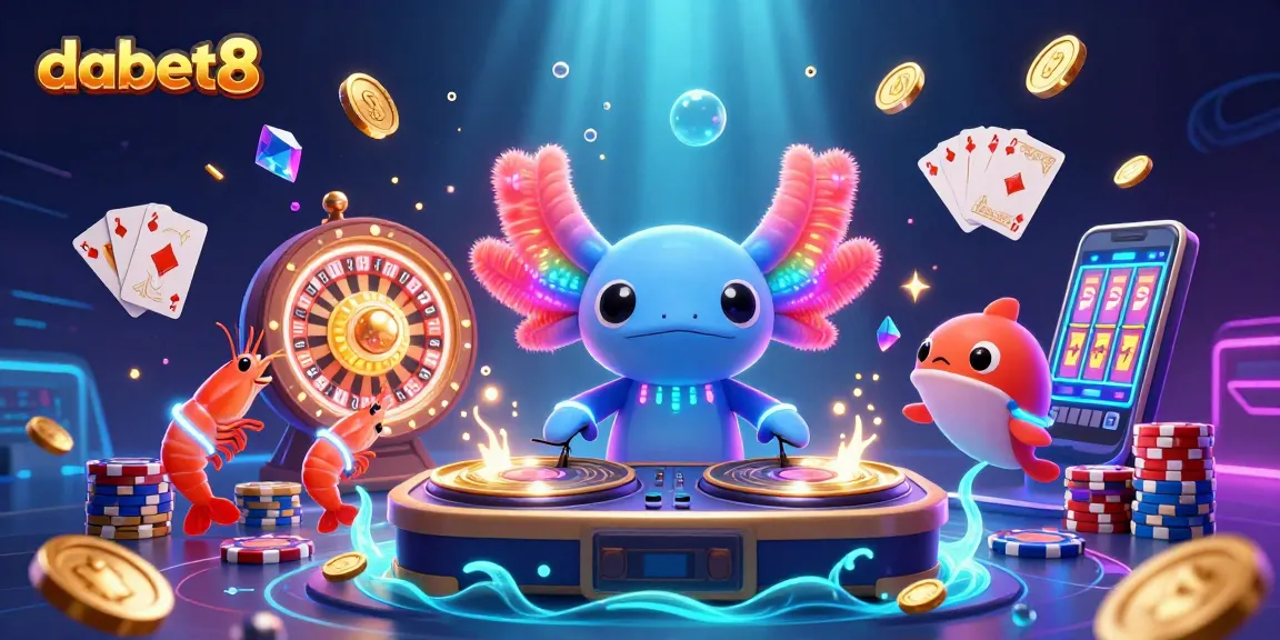 Experience the excitement of dabet8 with a vibrant underwater casino scene featuring a neon DJ and dynamic gaming elements.