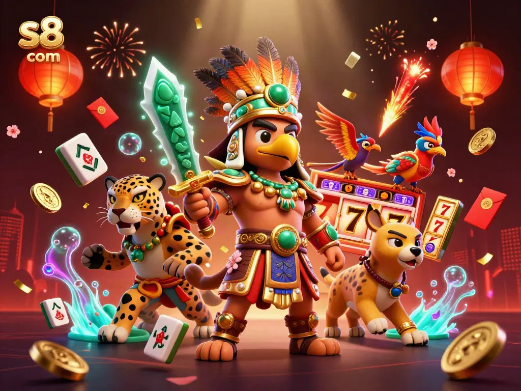 Experience thrills and wins with games like slots at s8 com, illustrated with vibrant casino elements.