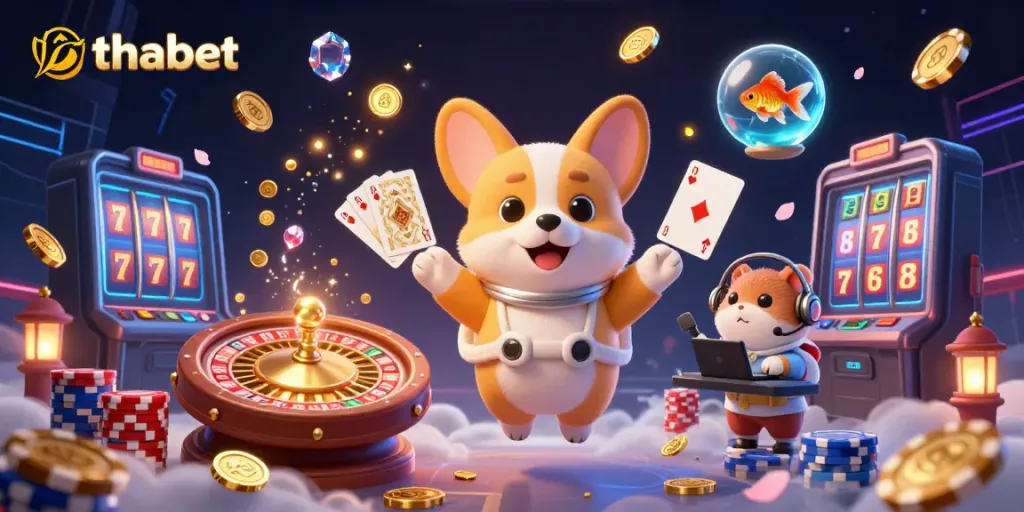 Experience gaming excitement at Thabet with 3D cartoon characters in a dynamic casino space