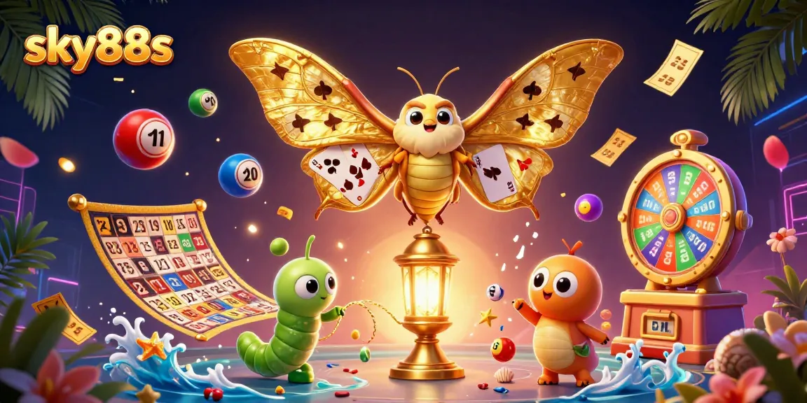 Engage in thrilling games at sky88s, surrounded by vibrant casino elements and golden motifs.