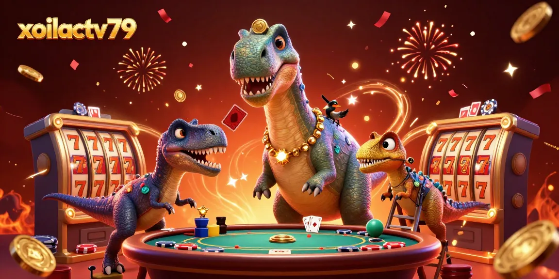 Experience thrilling gameplay at xoilactv79 with vibrant 3D casino characters and festive decorations.