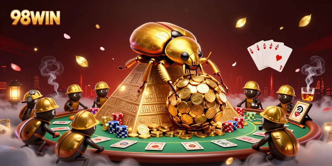 Engage in thrilling gameplay at 98WIN with golden coins and poker excitement