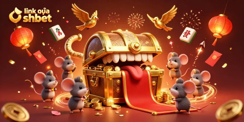 Engage with the link vào shbet experience, featuring a captivating 3D treasure chest and vibrant casino elements.