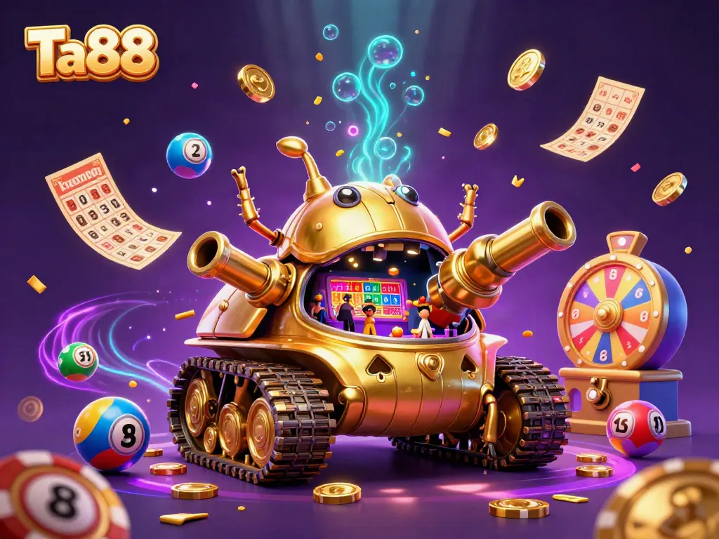 Experience thrilling moments with Ta88 in this dynamic casino illustration featuring vibrant gaming elements.