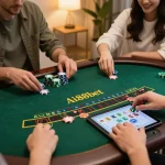 Play blackjack online with AI88Bet, showcasing strategic betting at home.