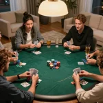 Players engaged in an exciting poker game at home, showcasing strategy and fun in a 789win casino atmosphere.