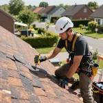 Professionele dakdekker inspecteert een dak op daklekkage in Almere, met de nadruk op kwaliteitsservice en expertise.