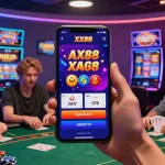 Engaging online gaming experience with diverse players at XX88 se.net, showcasing vibrant casino games and a mobile app interface.