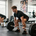 Prime Pharma Steroiden training scene, bodybuilder lifting weights in a vibrant gym