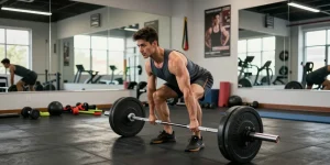 Prime Pharma Steroiden training scene with athlete deadlifting in modern gym