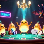 Play exciting games at five88ae in a vibrant cartoon casino with bioluminescent characters.
