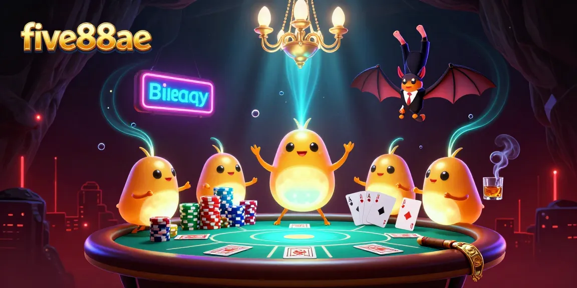 Play exciting games at five88ae in a vibrant cartoon casino with bioluminescent characters.