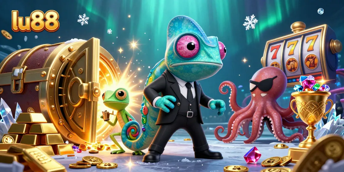 lu88 showcases thrilling 3D casino action with chameleon and gecko in vibrant treasure scene
