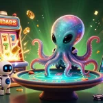 Experience thrilling gaming with red88s as an alien octopus operates a holographic poker table.