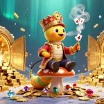 Win big with xo88no's vibrant casino illustration including a magical caterpillar master and treasures.