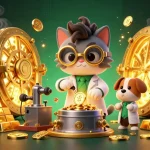 Engage in thrilling action at gk88 with a vibrant 3D cartoon scene showcasing a mad scientist cat, gold coins, and sparkling treasures.
